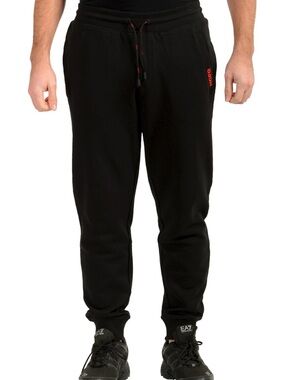 Black HUGO Doak 194 Jogger Pants Red Logo Cuffed Ankles